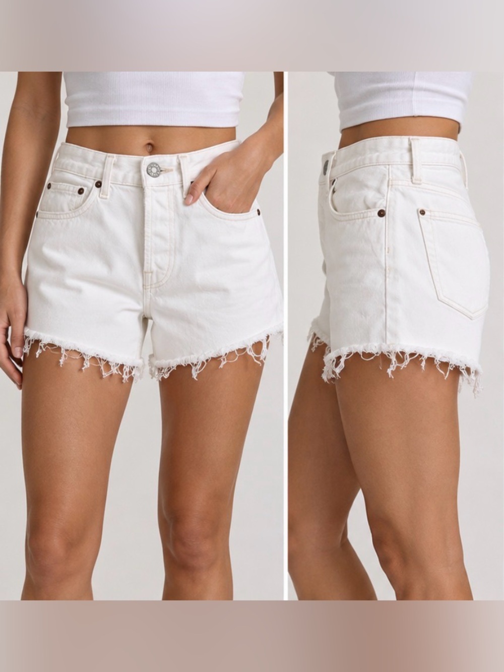 AGOLDE Parker Long High-Rise Denim Shorts in White 🤍 27